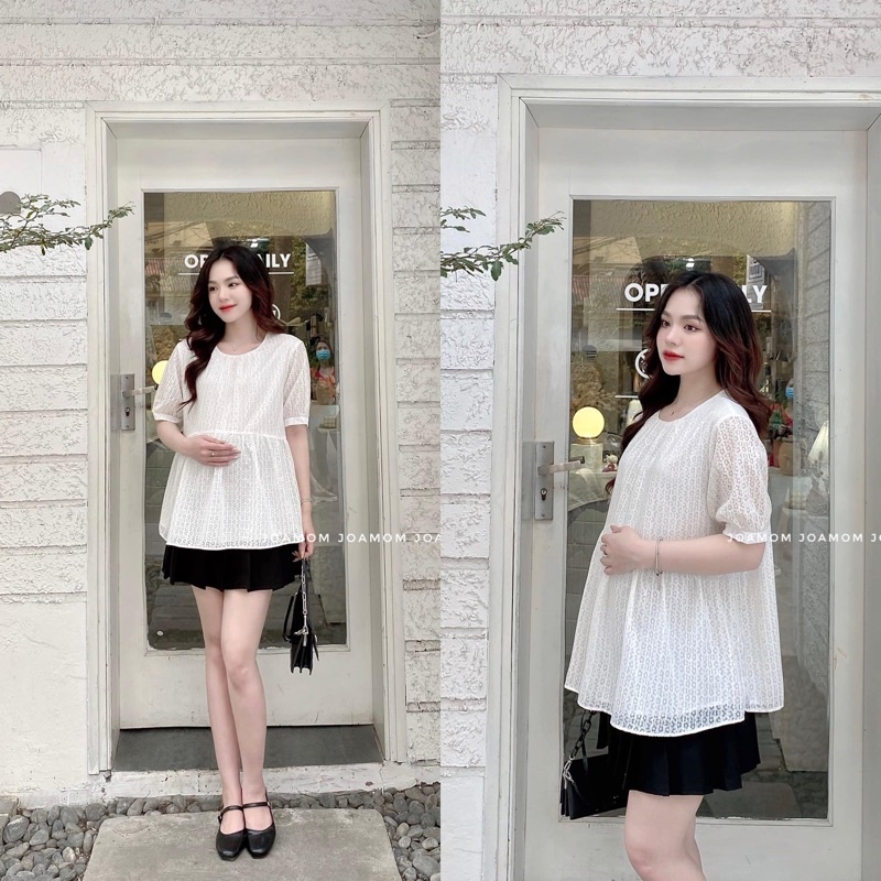 Áo sơ mi bầu xinh đũi nhật mềm thoải mái đi làm đi chơi Joamom Ab119