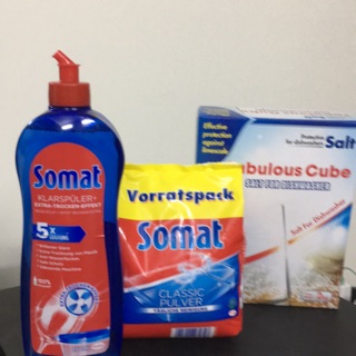 Bộ 3 sản phátm bột rửa bát somat + muối làm mềm nước 2kg + nước làm bóng somat 750 ml