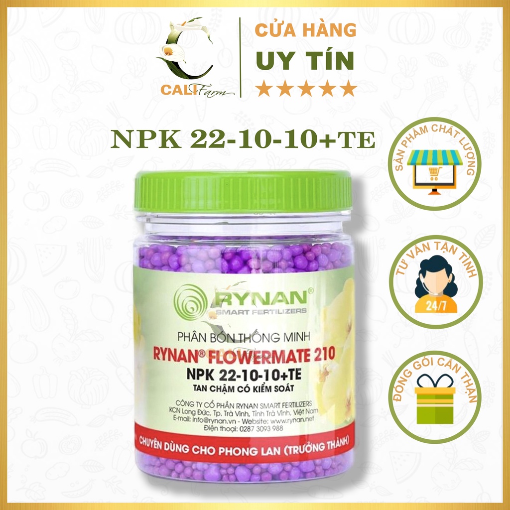 Phân tan chậm RYNAN NPK 22-10-10 cho lan trưởng thành FLOWERMATE 210 hũ 150g