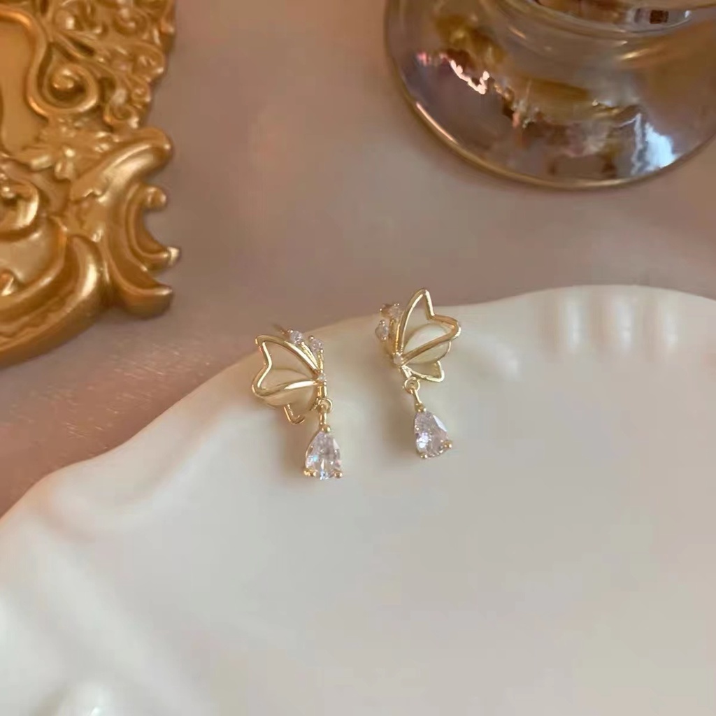 Bông Tai Mạ Bạc 925 Hình Trái Tim / Bướm / Giọt Nước Dễ Thương