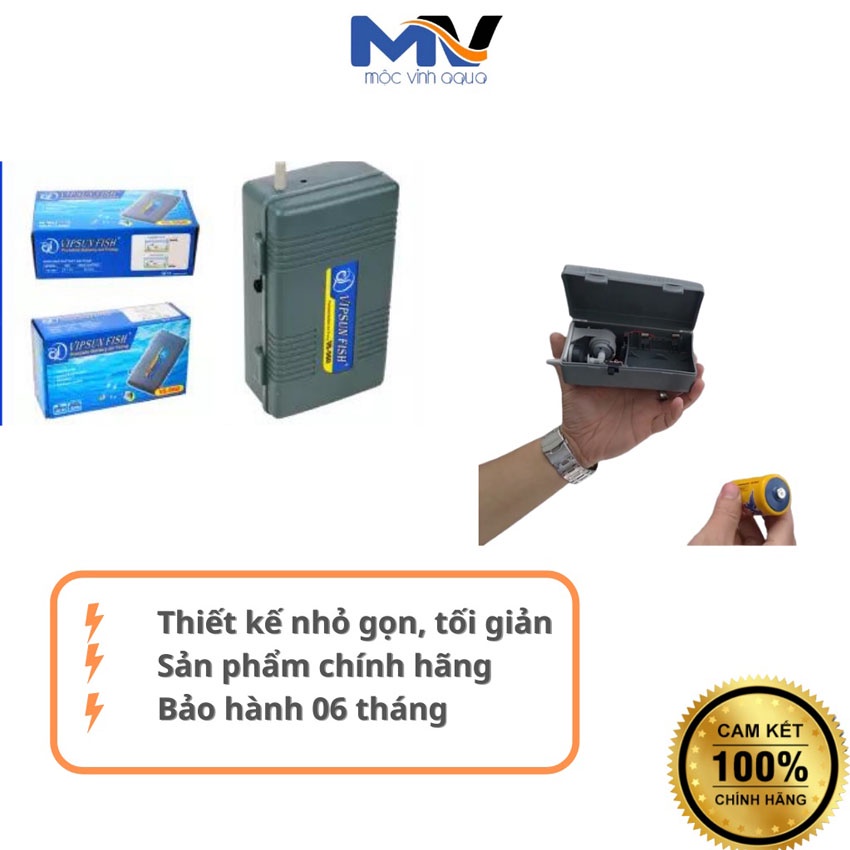 Máy sủi oxy mini tích điện VS960 siêu êm cho bể cá