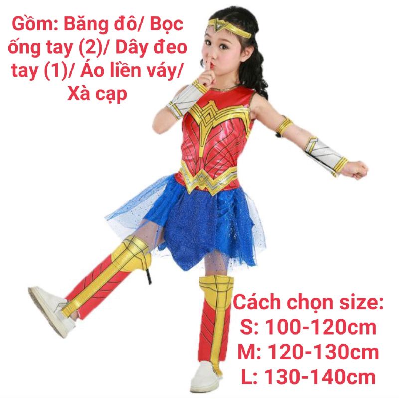 Trang Phục Hoá Trang Nữ Thần Chiến Binh Wonder Woman Cho Bé Gái, Trang Phục Hoá Trang Siêu Anh Hùng Cho Trẻ Em