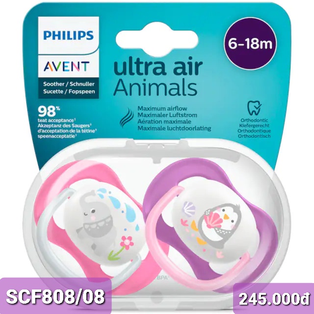 Ty giả Avent Ultra Air Animal - ti ngậm Philips Avent thông khí silicon cho bé