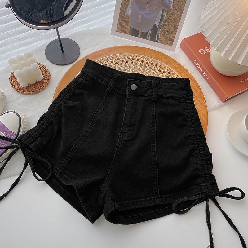 Quần Short Jean Nữ Lưng Cao Xếp Ly Thời Trang