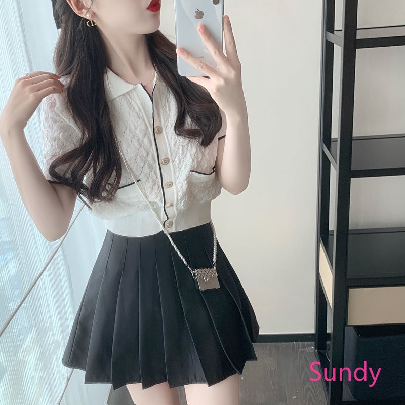 Áo dệt kim cổ polo thời trang mùa hè cho nữ