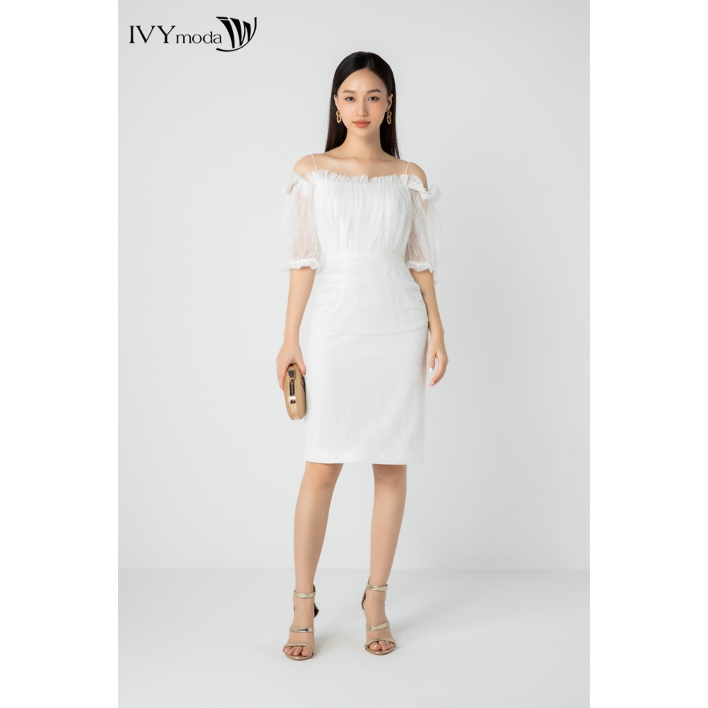 Đầm xếp phối ren IVY moda MS 45S2526