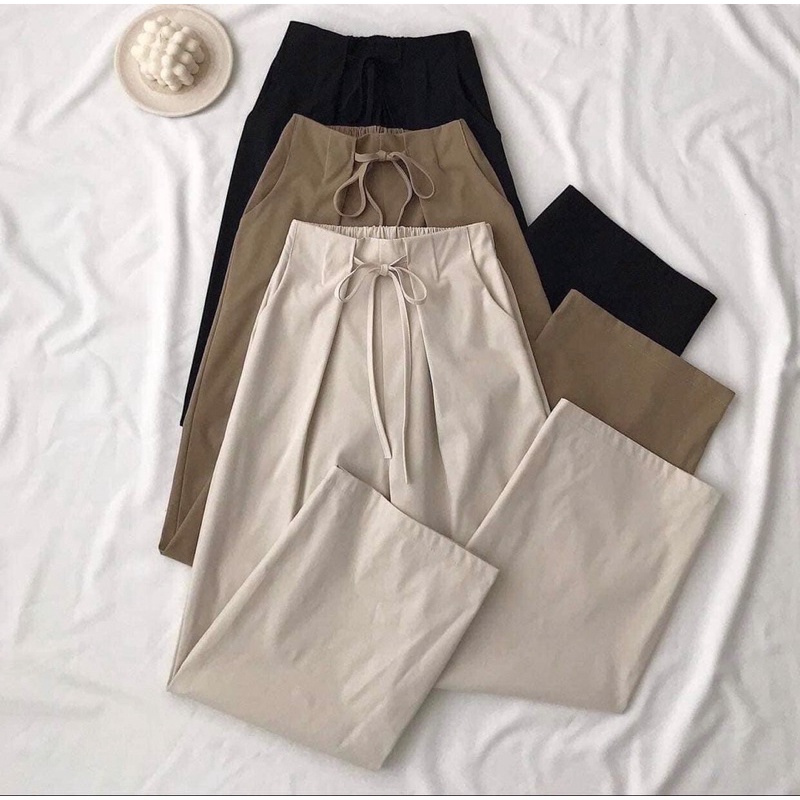 Quần Cullotes Buộc Dây Nữ [FREESHIP]  Quần ống rộng vintage màu ĐEN | BE | NÂU | XANH cá tính Ulzzang