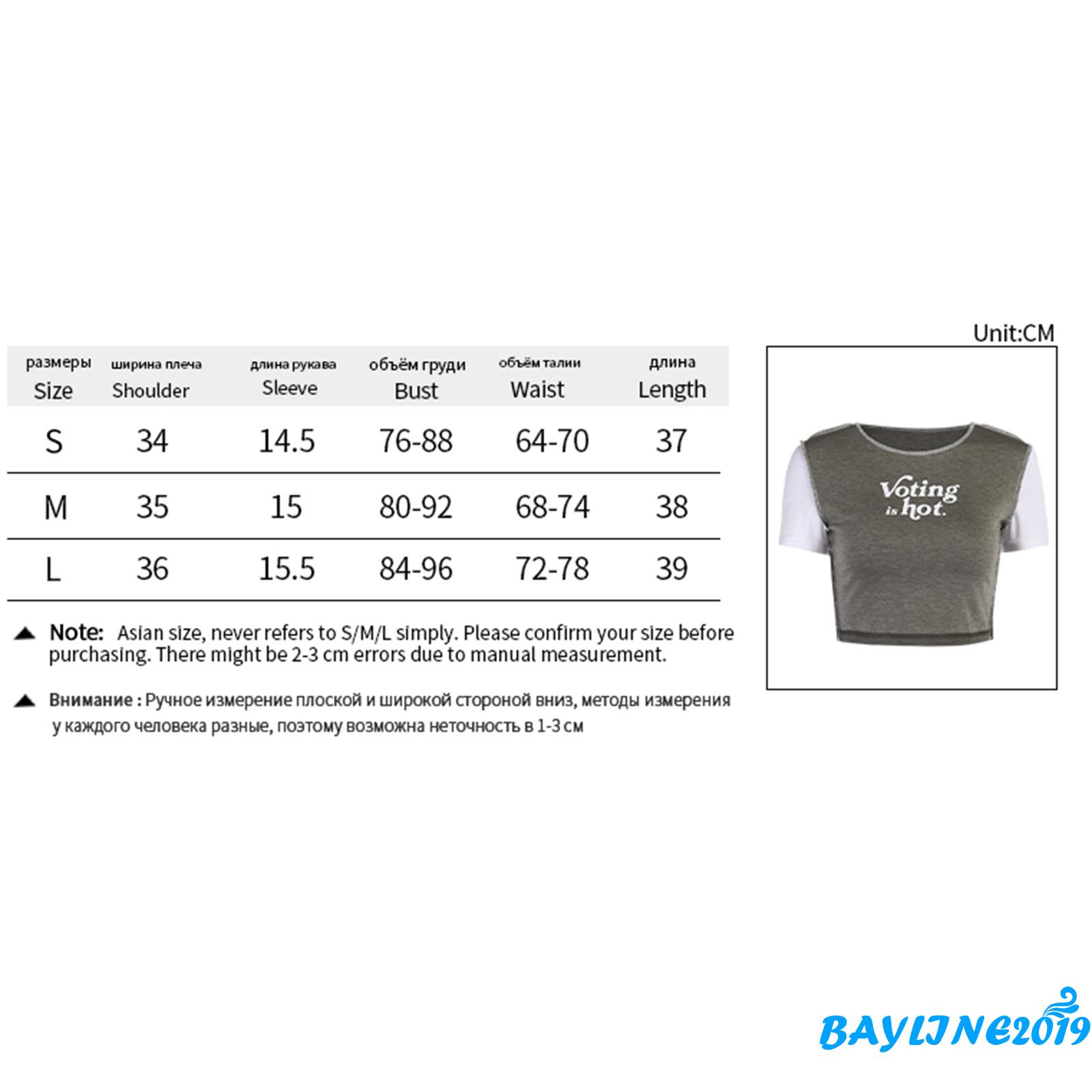 BAY-Women Short Sleeve Letter Print T-shirt Fashion Round Neck Color Block Crop Top for L | BigBuy360 - bigbuy360.vn