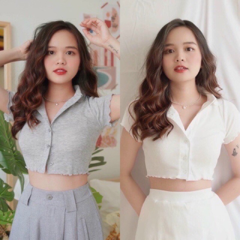 Áo croptop cổ bẻ cài cúc ( ảnh thật cuối ) A5036 | BigBuy360 - bigbuy360.vn