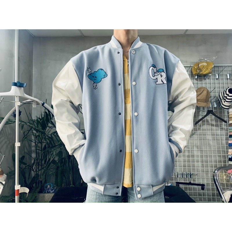 ÁO BOMBER DẠ XANH DƯƠNG PHỐI TAY DA UNISEX NAM NỮ (kèm ảnh thật)