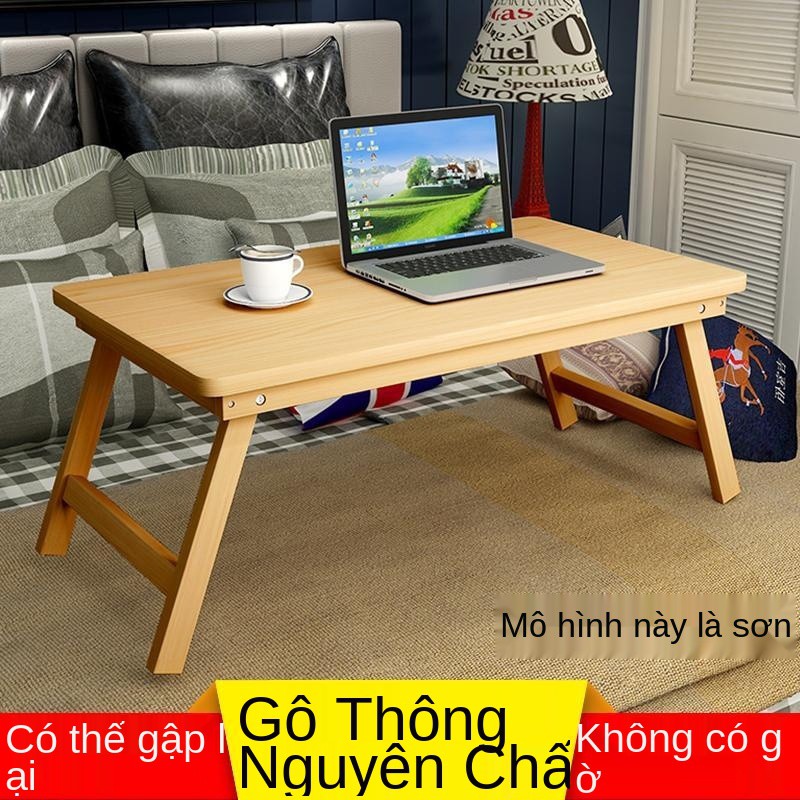 Giường máy tính bàn xách tay lười ký túc xá học tạo tác đa chức năng gỗ rắn gấp nhỏ