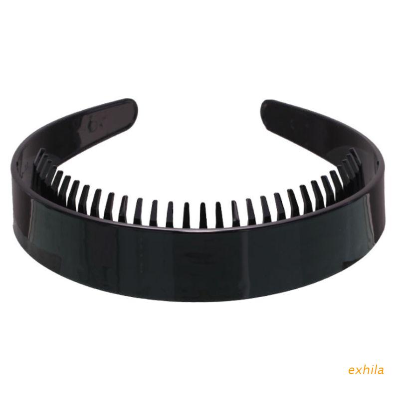 Băng đô cài tóc bằng nhựa màu đen bóng chống trượt có răng rộng 2.5cm cho nữ