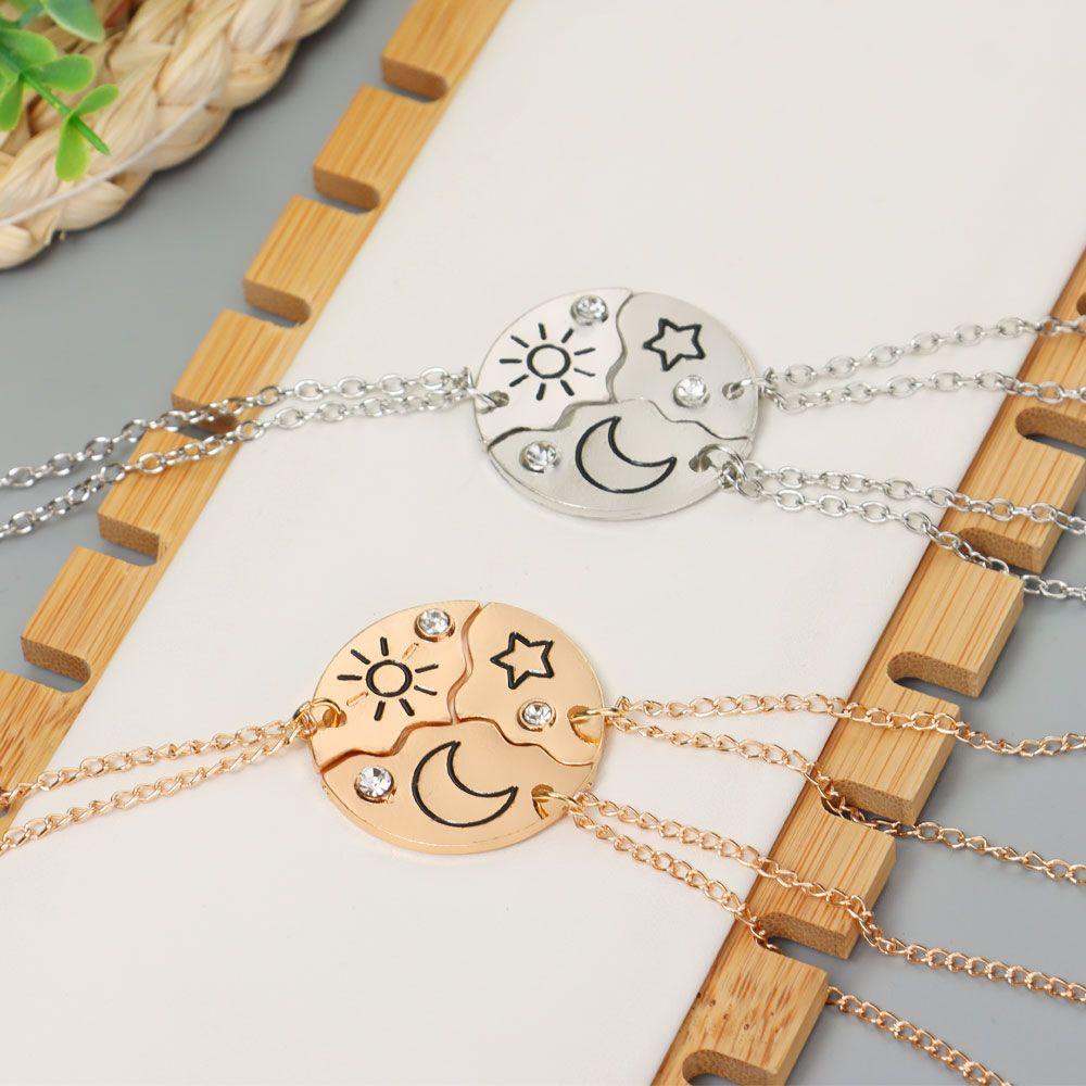 LUOL Set 3 Vòng cổ Tình Bạn Đính Đá Mặt Trăng / Mặt Trời / Đám Mây / Ngôi