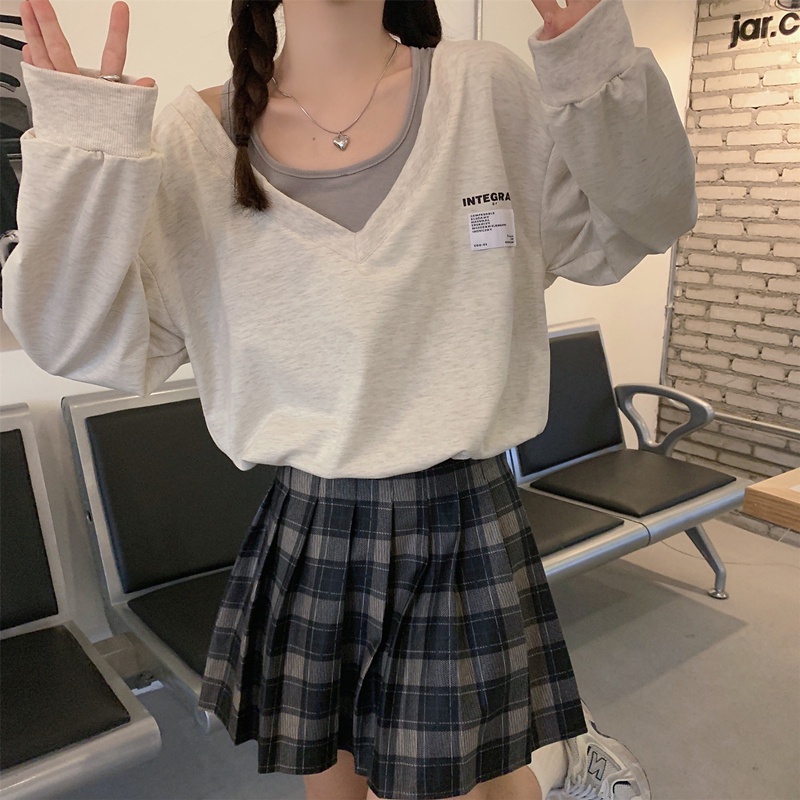 Áo sweater tay dài cổ chữ V dáng ngắn phong cách thời trang Hàn Quốc