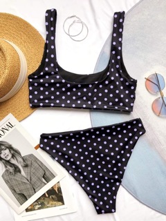 [BKN771] <ÂU> SET BIKINI BASIC ĐEN CHẤM BI (CẠP CAO)