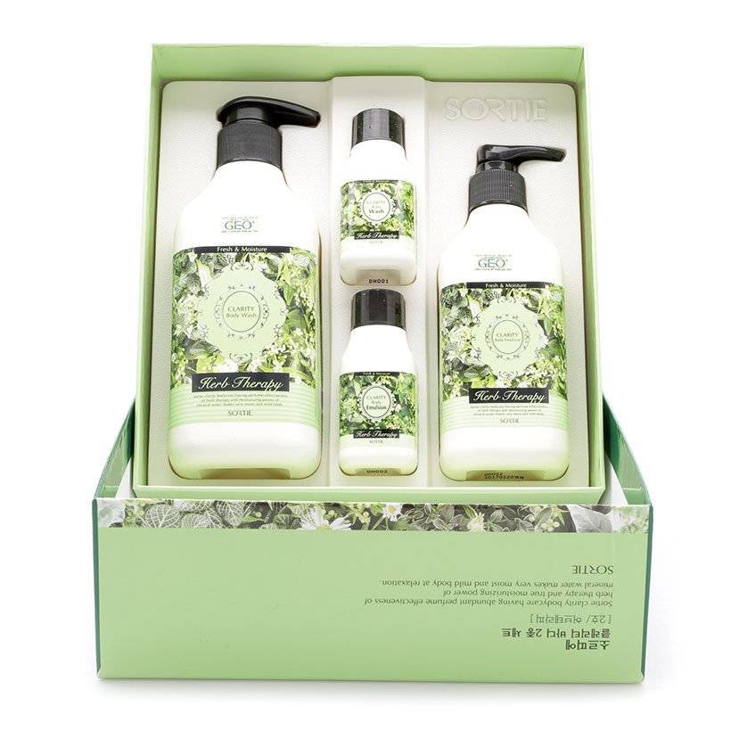 Bộ chăm sóc da toàn thân: Sữa tắm 550ml và Sữa dưỡng 350ml Geo Sortie Herb Therapy Clarity Body Set 2