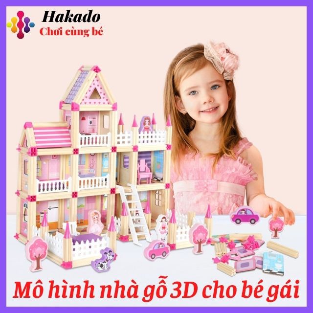 [ Hàng cao cấp] Đồ chơi lắp ghép mồ hình nhà gỗ 3D cho bé gái