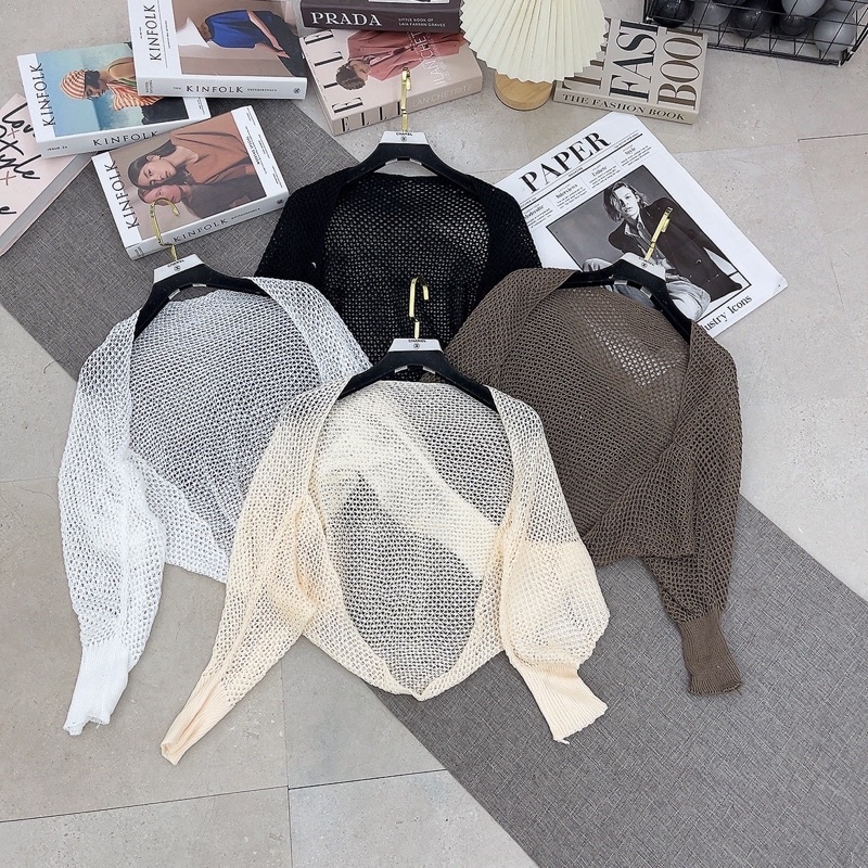 Áo khoác len cardigan lưới che khuyết điểm bắp tay to mix đồ dây siêu xinh