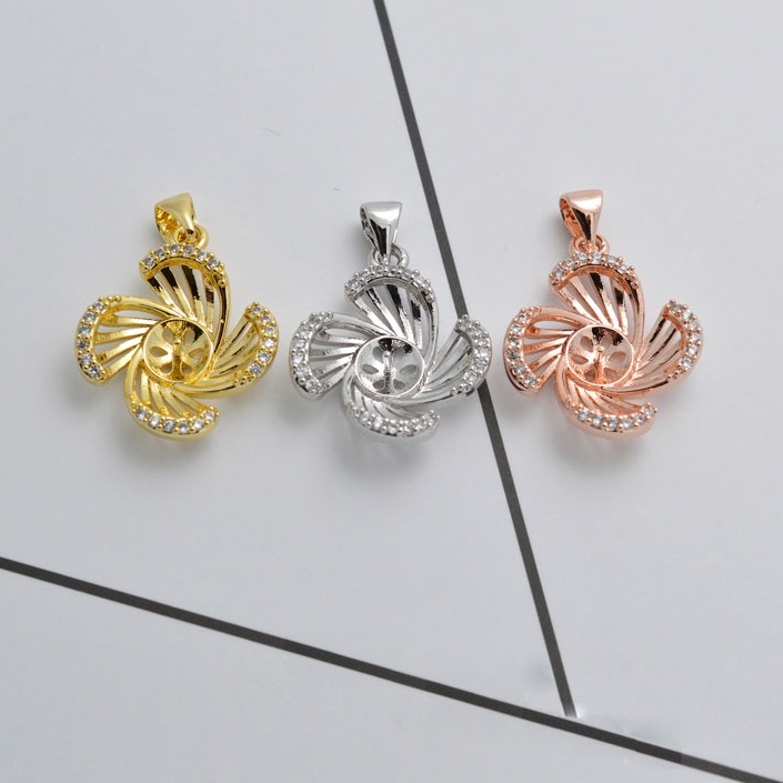 [M2DB] Phụ kiện trang sức (DIY) - Mặt dây chuyền mặt khay trống ngọc 4 cánh hoa đính hạt nạm đá lấp lánh