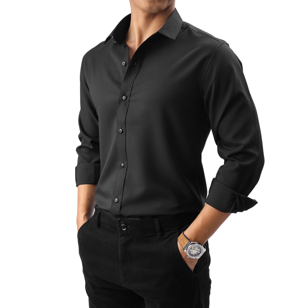 &lt;Mới&gt;Áo sơ mi nam trơn dài tay, gấp hộp, áo sơ mi công sở chất liệu lụa mịn cao cấp thời trang Zarra(Cam Kêt Chất Lượng)