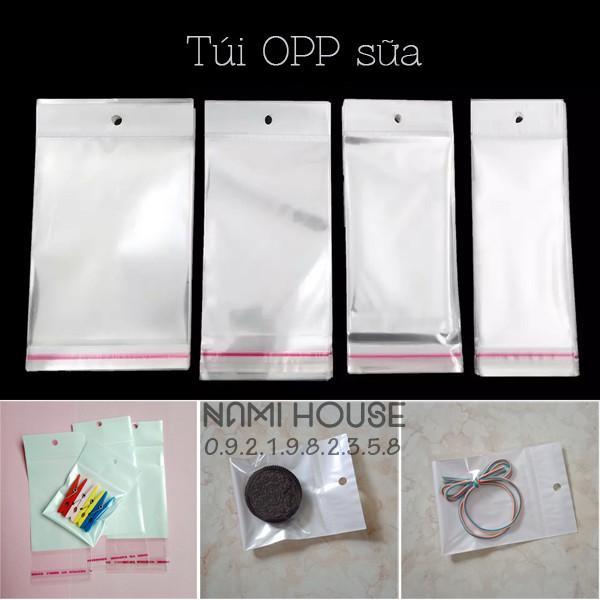 Bịch OPP màng sữa trắng có lỗ treo và keo dán mép nhiều kích cỡ - namimi house