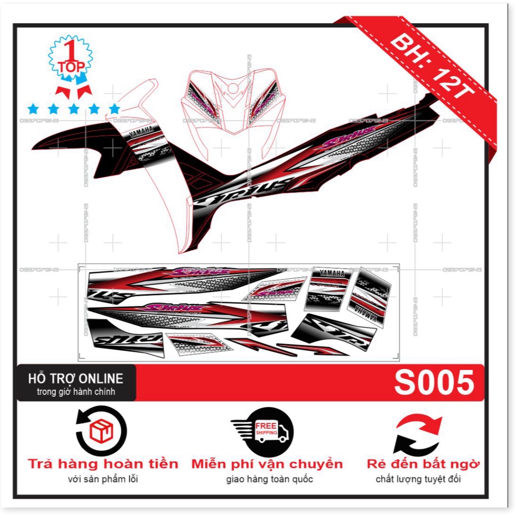 ( Quí khách vui lòng mang ra tiệm cho thợ dán ) Tem Sirius đỏ trắng đen 005