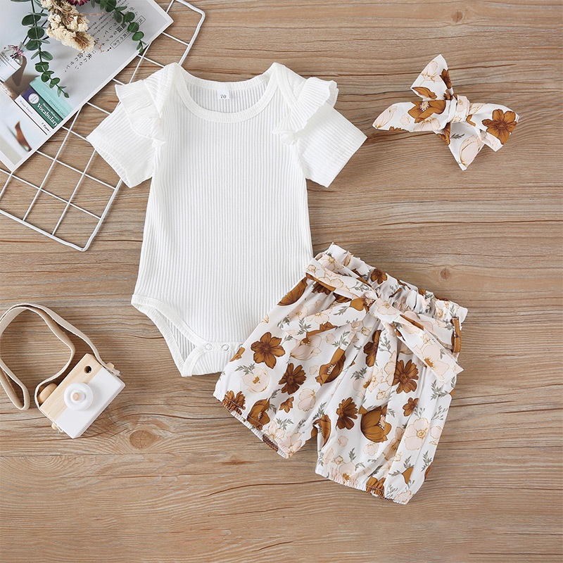 Combo bộ đồ bé gái 6-24 tháng tay ngắn bodysuit liền thân In Hoa quần đùi set mùa hè thời trang cho bé trẻ em sơ sinh