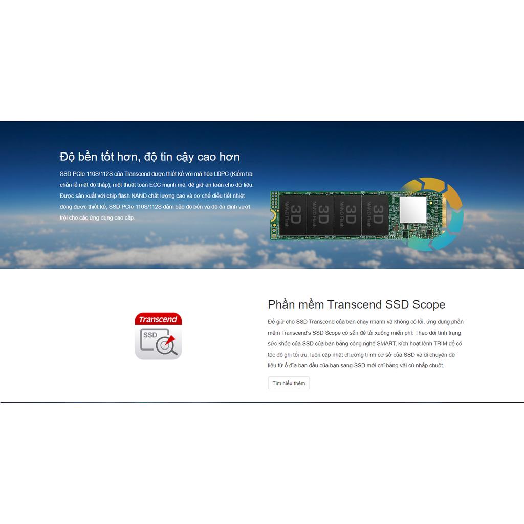 Ổ cứng SSD Transcend M.2 2280, Gen3x4, 3D TLC, up to 2,500/1,700 MB/s, DRAM-less, up to 800 TBW - Bảo hành 5 năm chính h