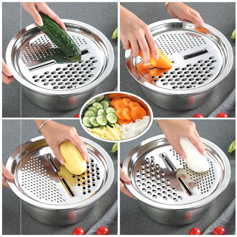 Bộ Bào Nạo Rau Củ Kiêm Rổ Và Chậu Inox Cao Cấp Đa Năng