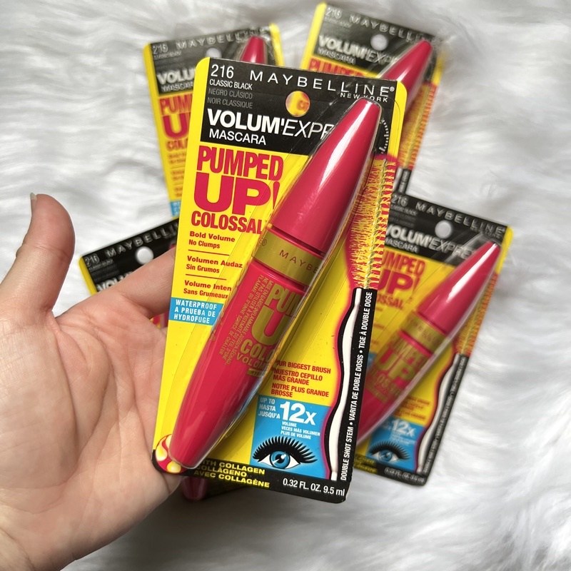 Mascara Maybelline Colossal Volum Express Pumped Up 12x Làm Dày Mi và Làm Cong Mi.