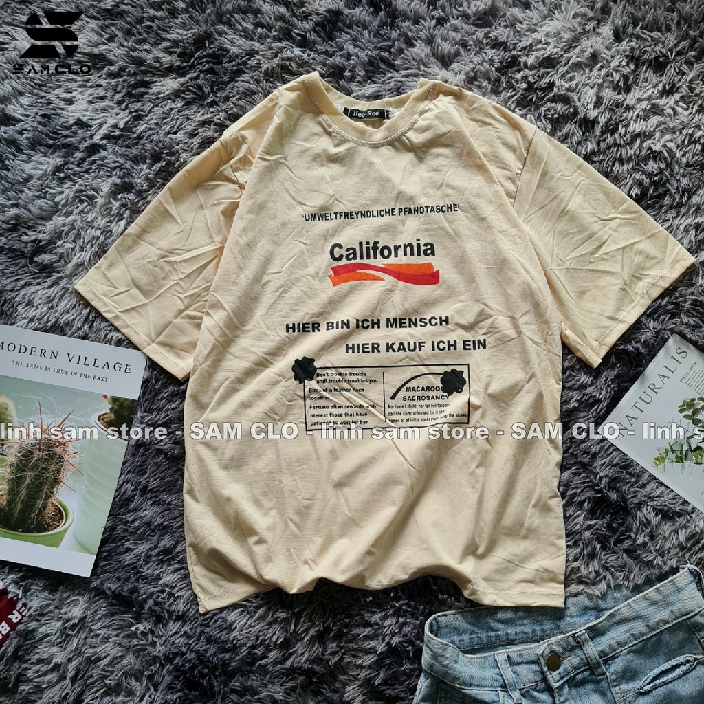 Áo thun nữ tay lỡ SAM CLO freesize phông form rộng dáng Unisex, mặc cặp, nhóm, lớp in chữ CALIFORNIA đỏ đô
