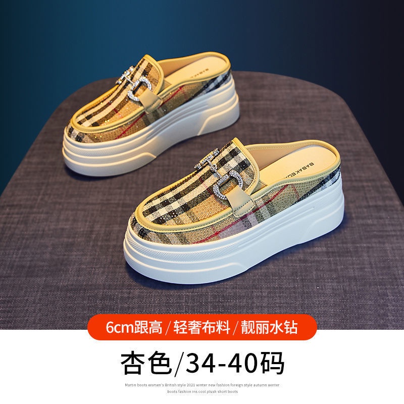 🎀COOL A Dép Bít Mũi Thoáng Khí Đính Đá Thời Trang Cho Nữ Baoto half Slipers Female Dưới đáy dày Trượt trên bàn chân Cùng phong cách với các vì sao