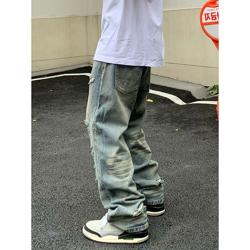 Quần Jeans Dài Phối Vết Rách Thời Trang Cá Tính Cho Nữ