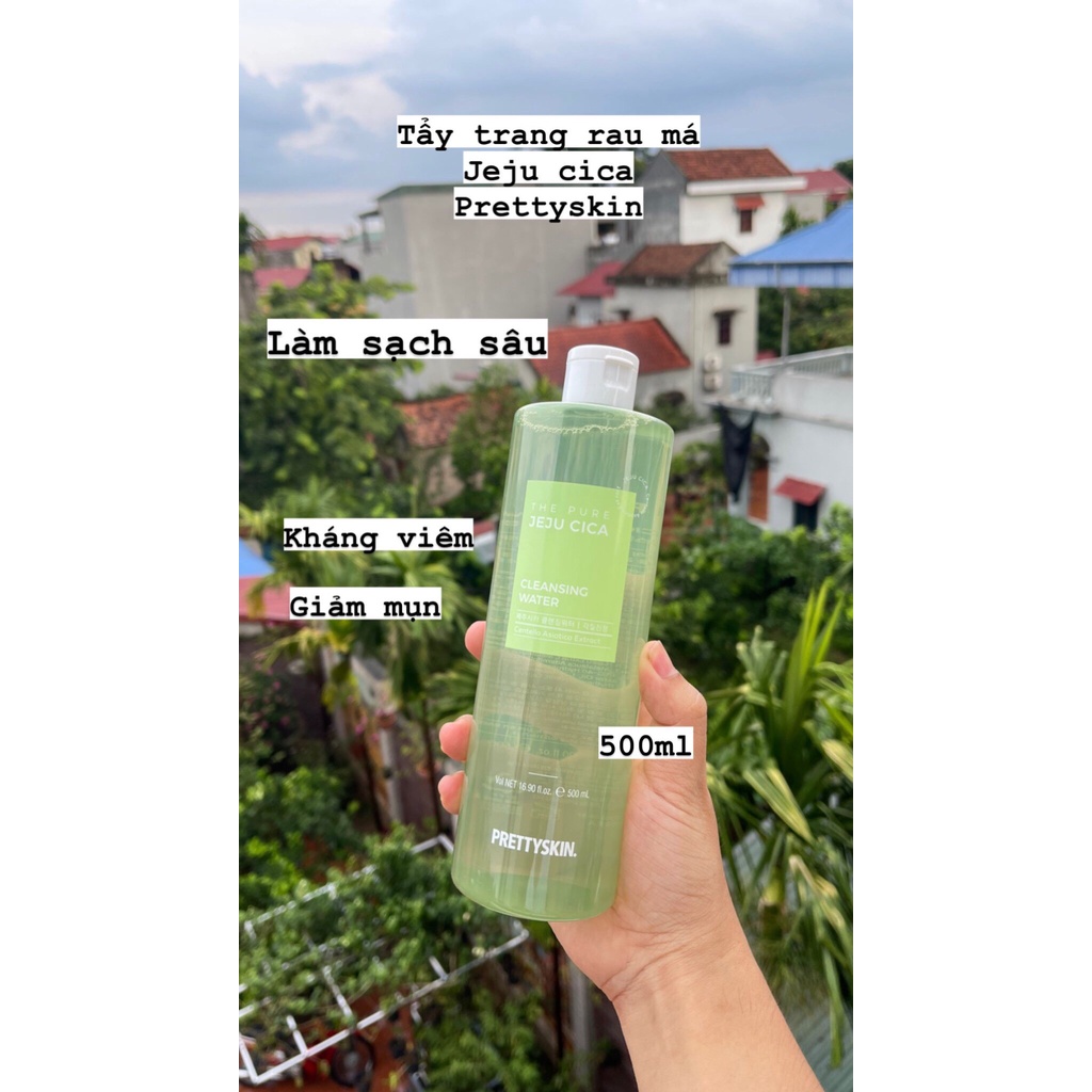 Nước Tẩy Trang Cho Da Dầu Mụn PrettySkin 500ml - Prettyskin Rau Má Jeju Cica Giúp Sạch Sâu