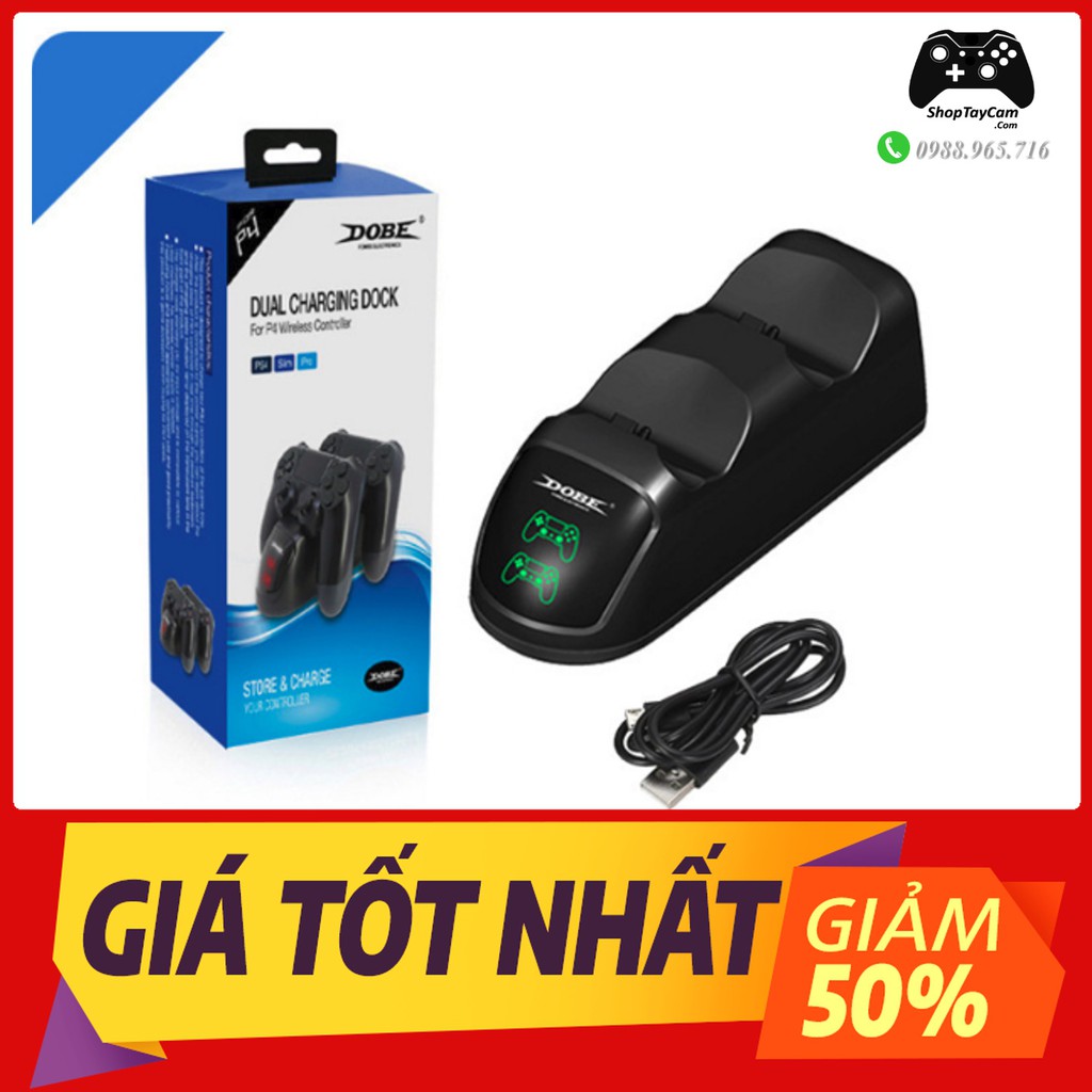 Dock Đế Sạc Tay Cầm PS4 Sony Playstation Dualshock 4 Slim/Pro Hàng DOBE Chính Hãng Có Đèn LED | TOP BÁN CHẠY