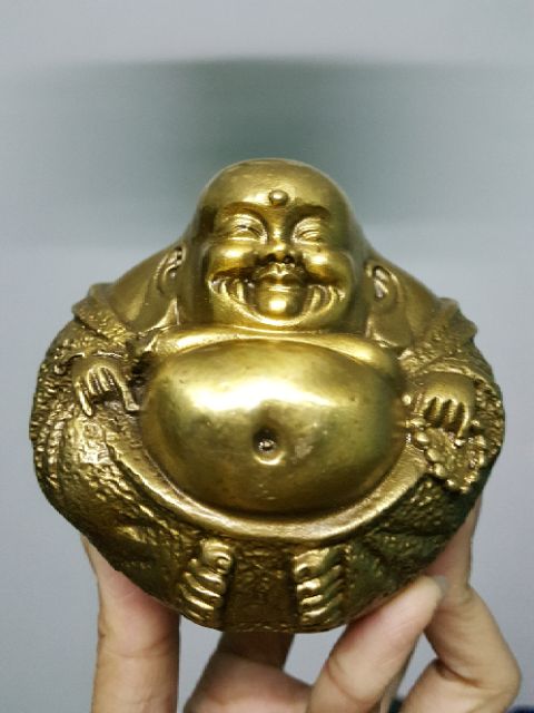 Tượng Phật Di Lặc Tròn Bằng Đồng Vàng Để Ô tô