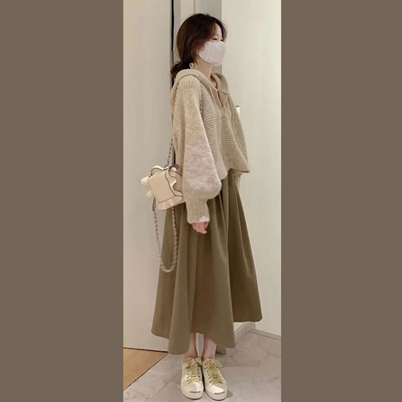 Set Áo Sweater Phối Chân Váy Phong Cách Hồng Kông Thời Trang Thu Đông 2022 Mới
