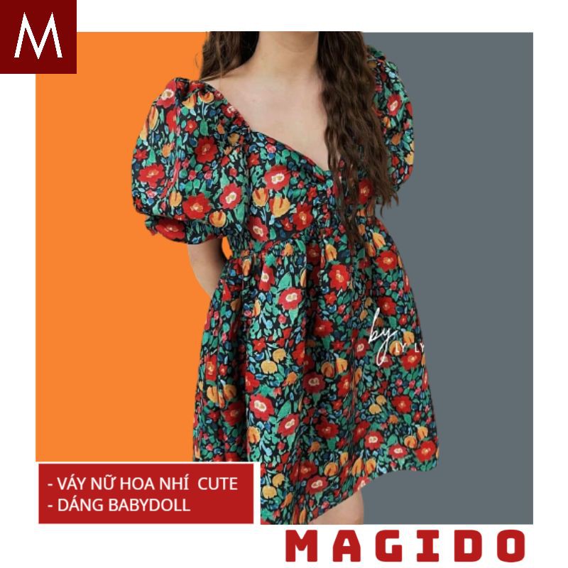 váy babydoll 💚váy hoa nhí -phong cách vitage cực sành điệu hot tiktok 2021, thơi trang trẻ hàn quốc MAGIDO-(ẢNH THẬT)