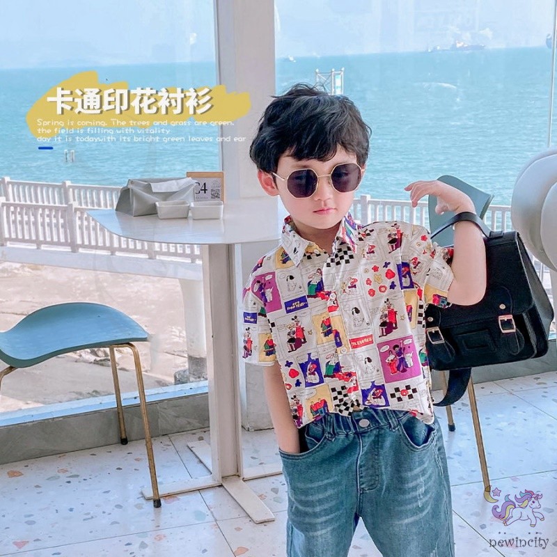 Áo sơ mi tay ngắn in hoạt hình cho bé trai