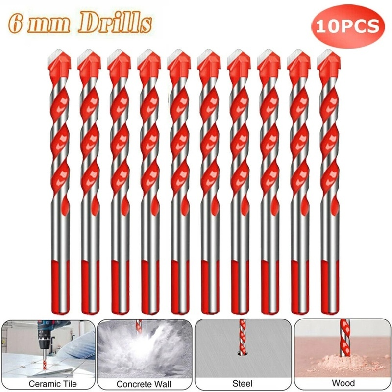 Bộ 10 Mũi Khoan Tam Giác 6mm Chất Lượng Cao Bằng Cacbua Dùng Khoan Gạch Men / Kính / Gỗ / Kim Loại