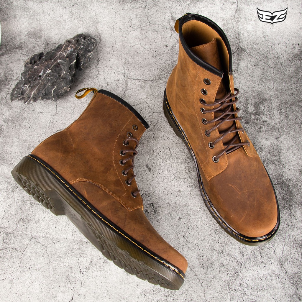 Giày da cao cổ sáp vàng nâu, Phom Châu Âu, Giày da bò sáp ngựa điên | BigBuy360 - bigbuy360.vn