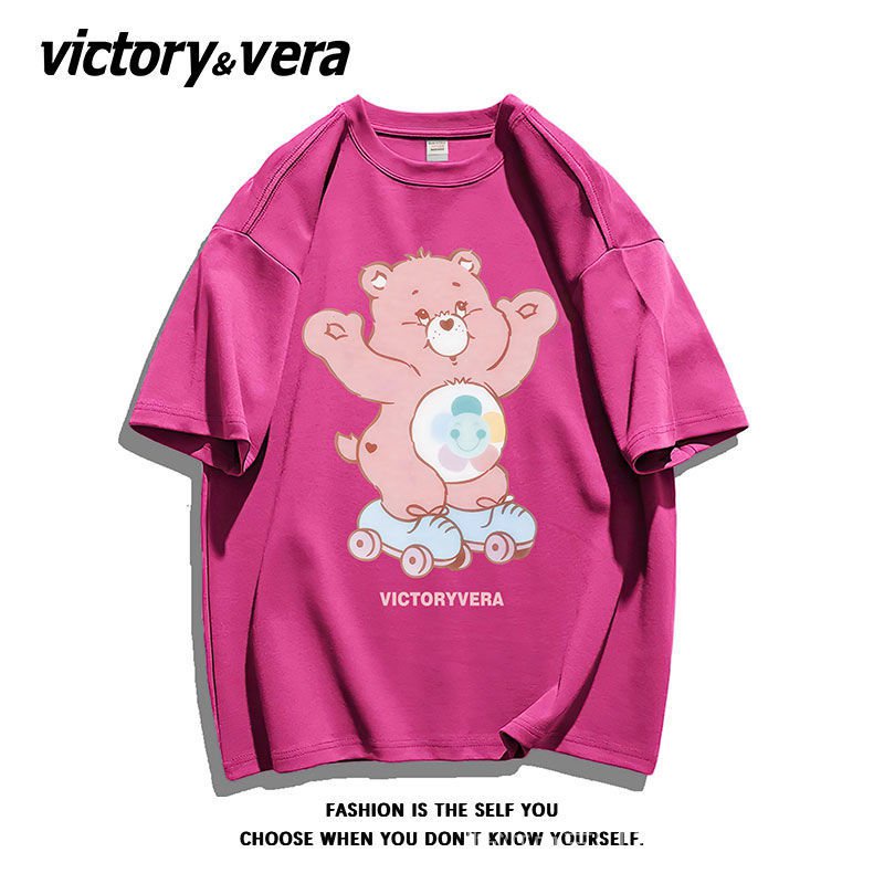 Áo Thun Cotton Tay Ngắn Dáng Rộng In Hình Gấu Dễ Thương Thời Trang Mùa Hè Cho Nữ 2022