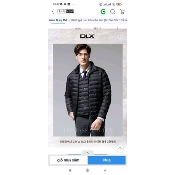 Áo phao nam siêu siêu nhẹ Trespass xuất hàn