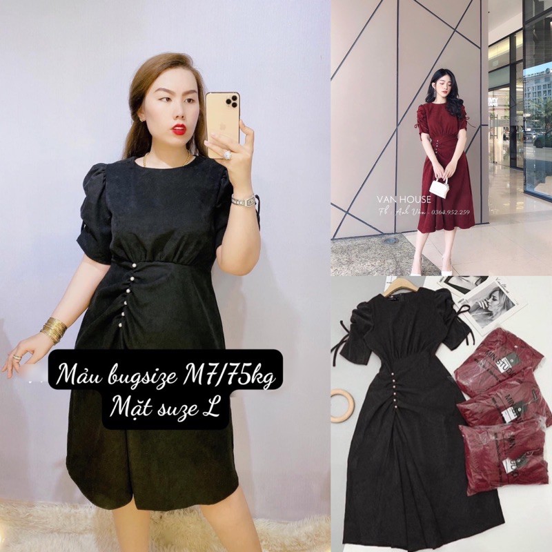 Đầm tay rút eo đính cườm #bigsize 60=>85 kg tuỳ chiều cao