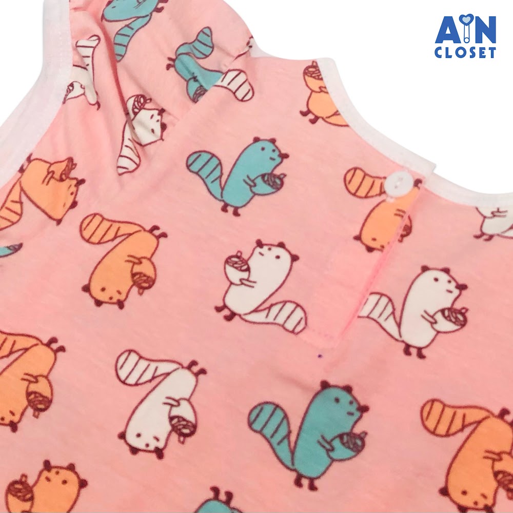 Bộ quần áo ngắn bé gái họa tiết Sóc ôm sồi hồng thun cotton - AICDBGSEI4HZ - AIN Closet