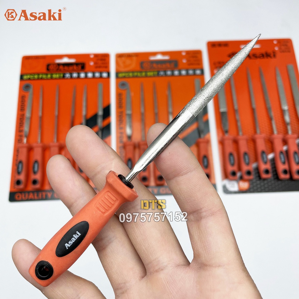 Bộ dũa kim cương mài kim loại đa năng Asaki, bộ 6 giũa mài cao cấp thép carbon T2 chống mài mòn, dũa kim loại mini