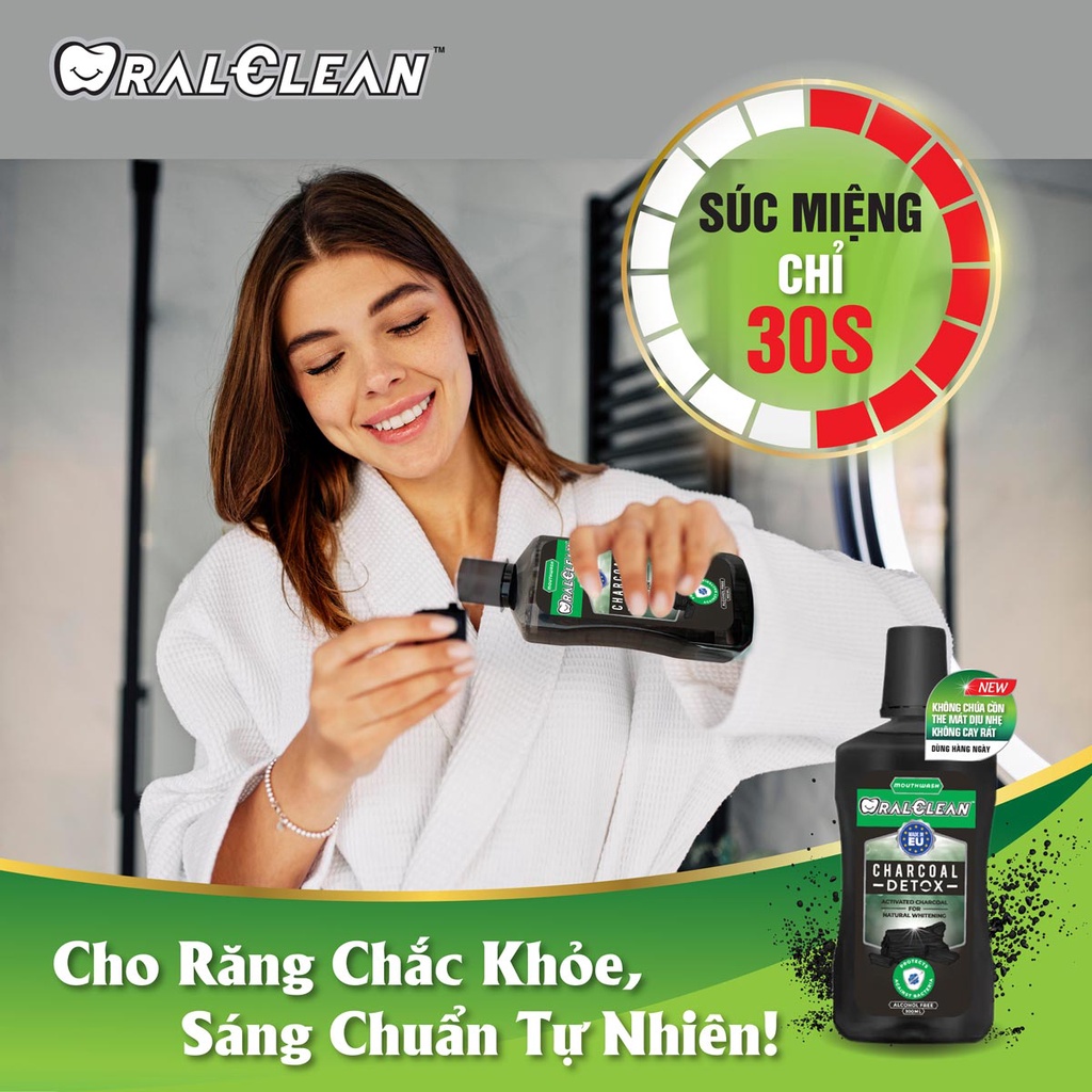 Bộ 2 nước súc miệng OralClean Than Hoạt Tính + Bạc Hà ( 300ml/chai)