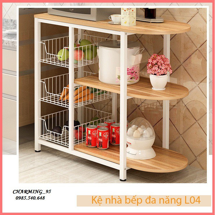 Kệ bếp đa năng L04 - Kệ lò vi sóng - Kệ bếp gỗ cao cấp - Kệ để đồ nhà bếp