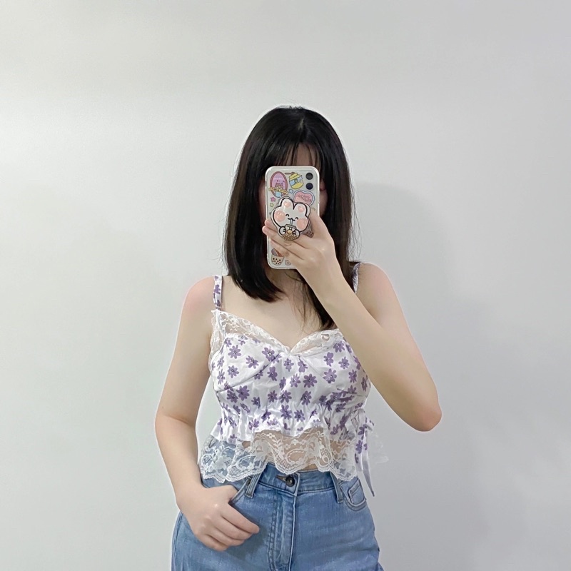 Áo hai dây hoa nhí mặc kèm thun trắng nữ tính - ảnh thật cuối