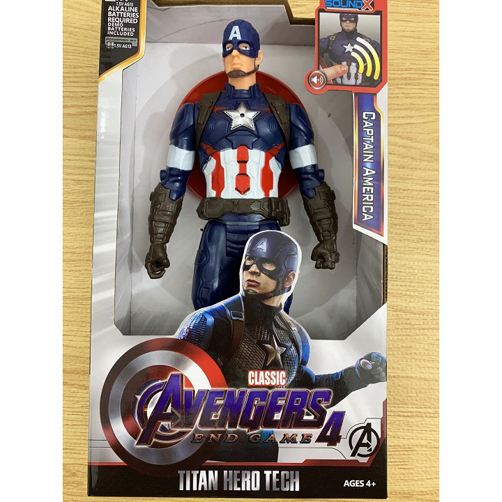 Mô Hình Captain America Đội Trưởng Mỹ Nhựa Đặc Cao 30cm Có Đèn Led Đỏ Và Phát Nhạc Vui Nhộn